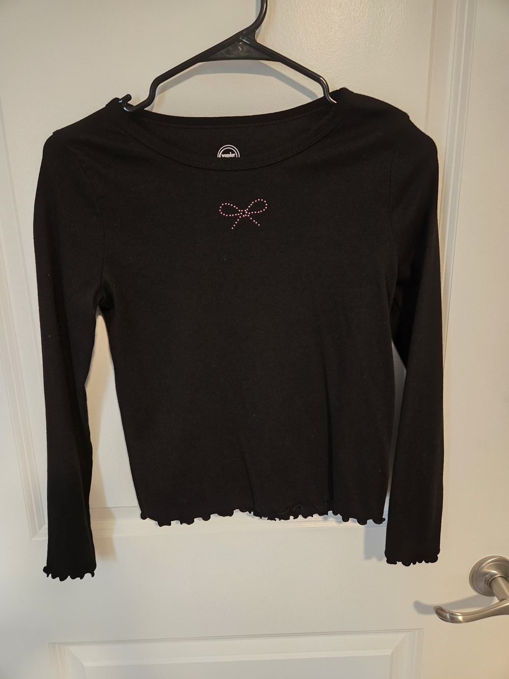 Wonder Nation Black Long Sleeve Tee with Pink Rhinestone Heart